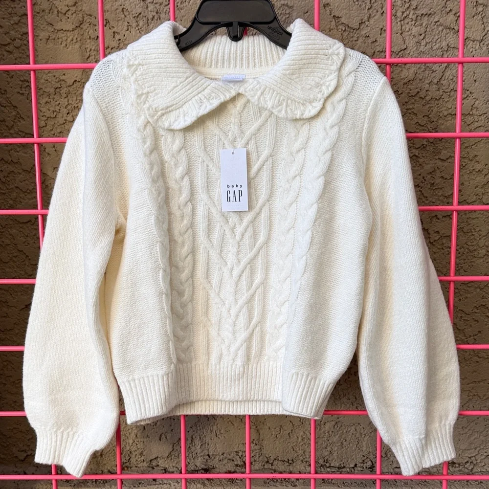 New GAP Ivory Cable Knit Cotton Blend Sweater with Color